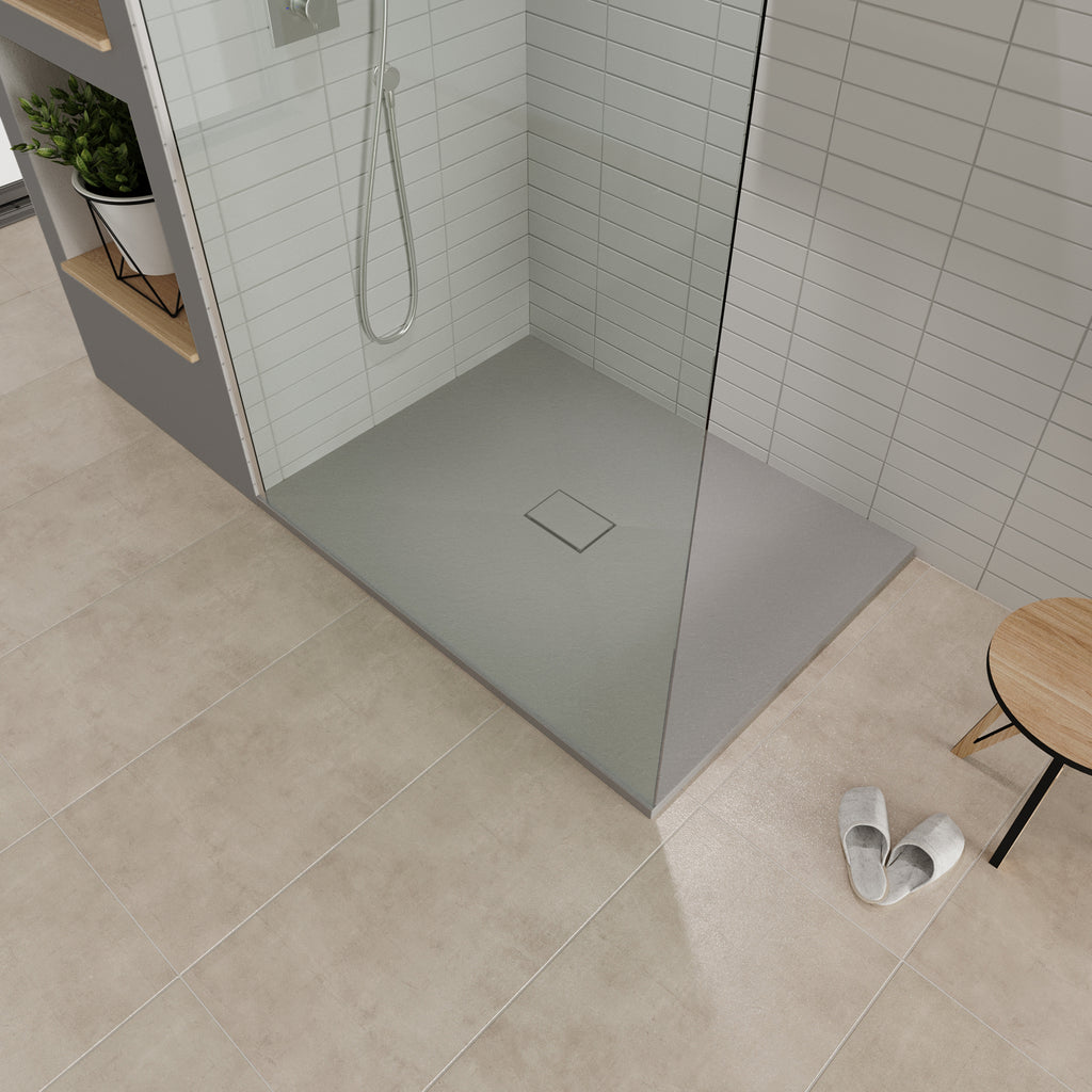 BOREAL - Base de Duche Cinzenta Antiderrapante, Resistente, Duradouro e Fácil de Limpar - Inc. sifão