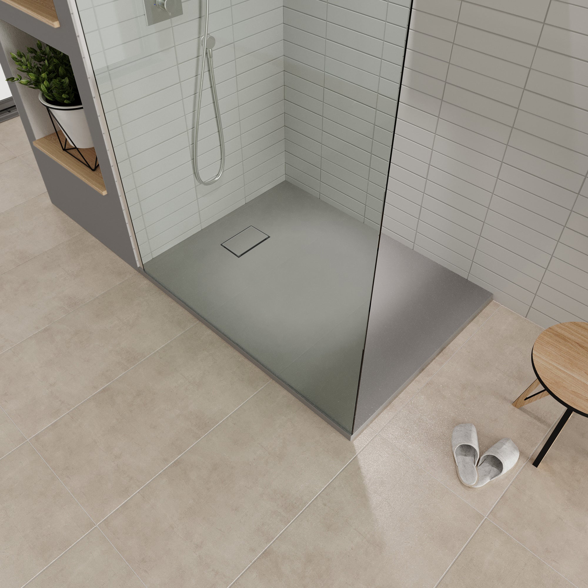 BOREAL - Base de Duche Cinzenta Antiderrapante, Resistente, Duradouro e Fácil de Limpar - Inc. sifão