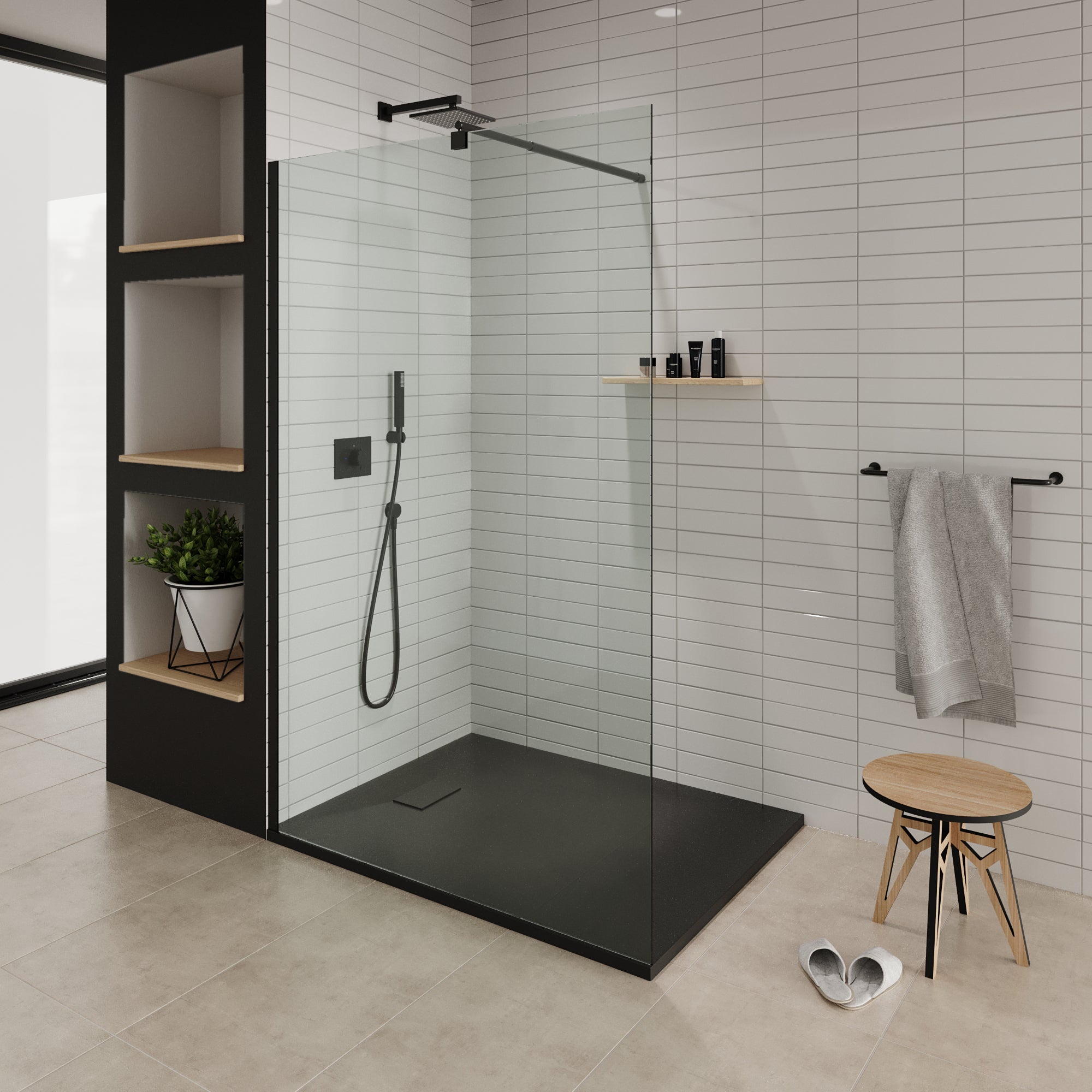 BOREAL - Base de Duche Preta Antiderrapante, Resistente, Duradouro e Fácil de Limpar - Inc. sifão