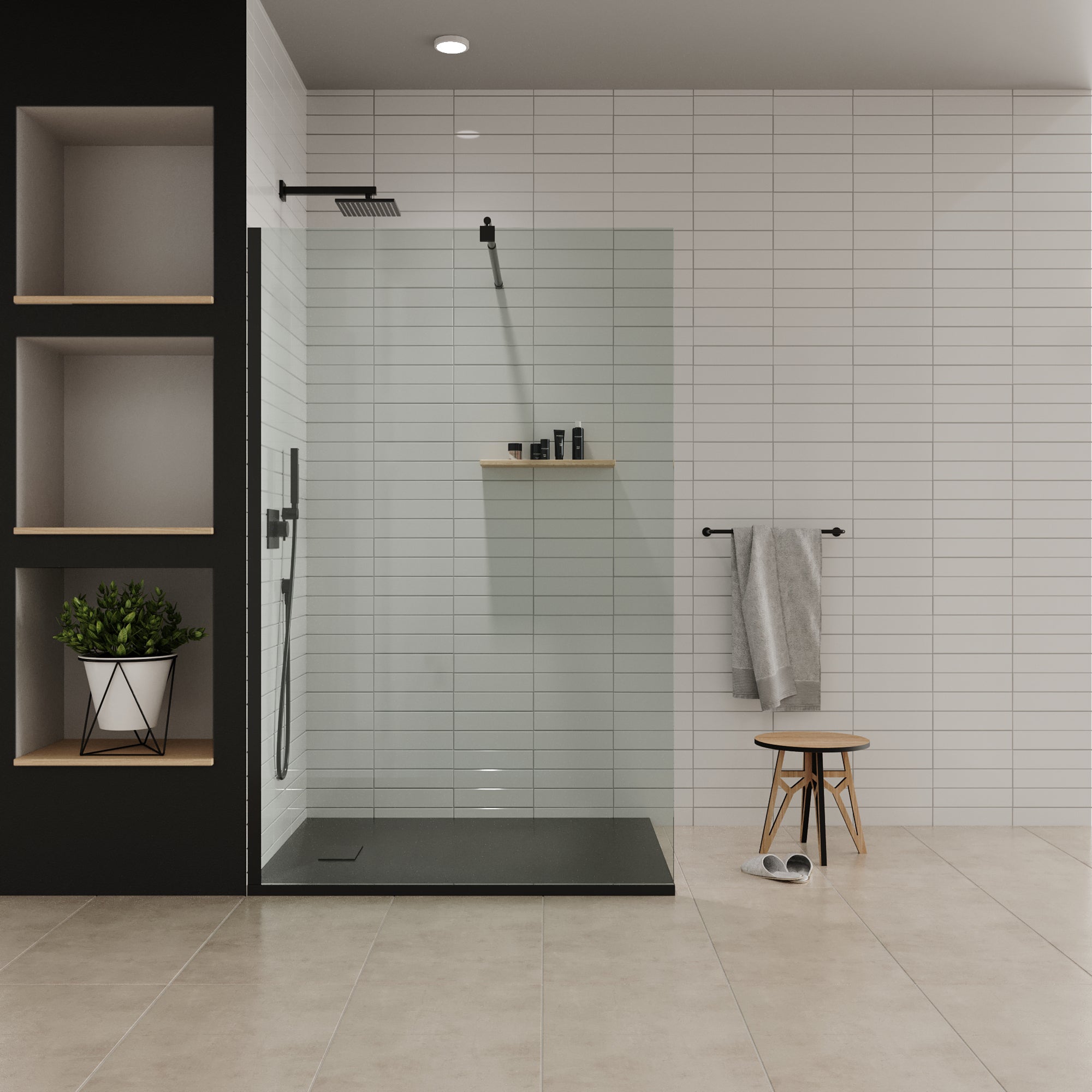 BOREAL - Base de Duche Preta Antiderrapante, Resistente, Duradouro e Fácil de Limpar - Inc. sifão