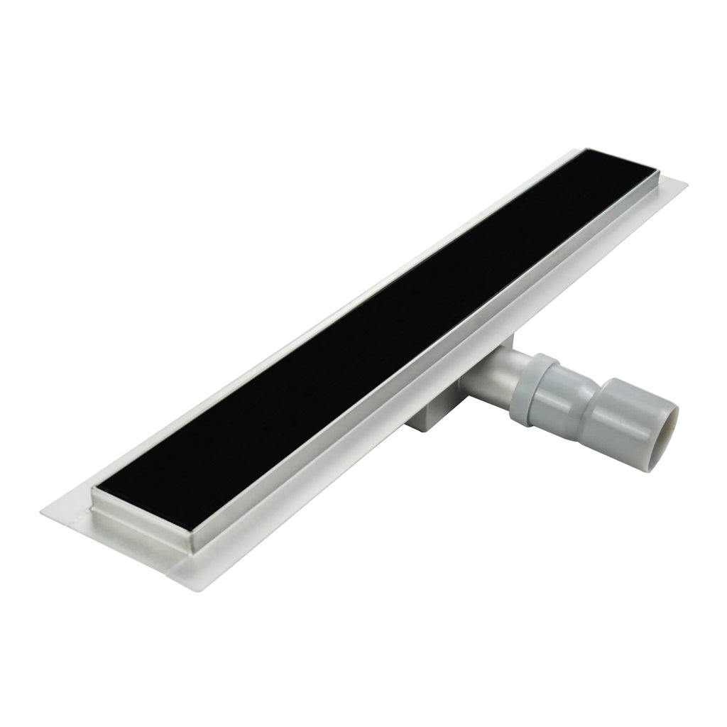 Ralo de duche retangular em aço inoxidável ultraplano Modelo R3 Drenagem de Vidro Preto