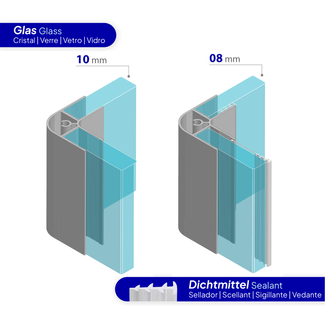 Perfil de Esquina Walk-In em Alumínio Cromado - Vários Tamanhos