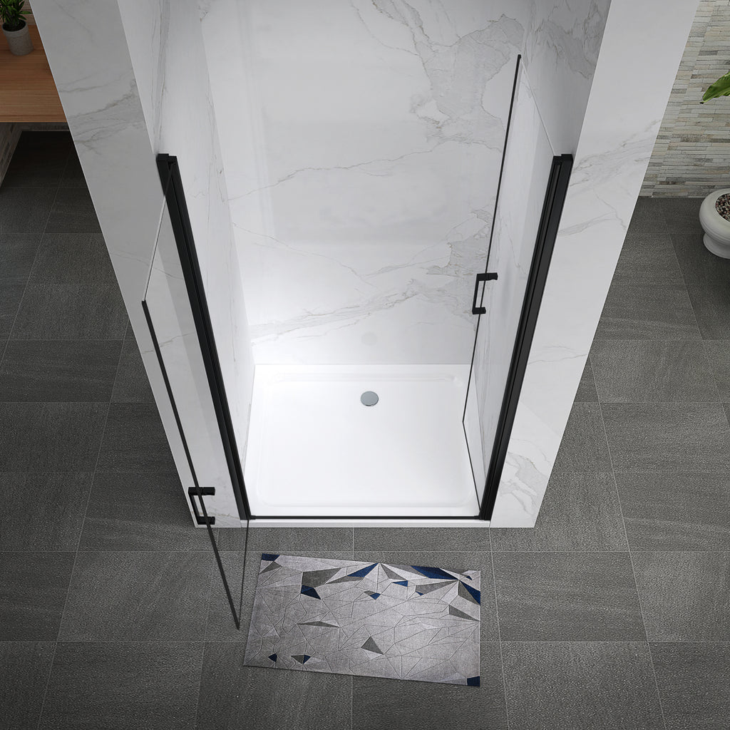 LARA - Frontal de duche em vidro temperado de 6 mm, portas batentes e perfis pretos