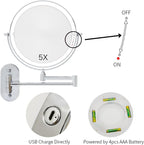 Espelho de Barbear /Maquilhagem Recarregável com LED, Aumento 5X, Rotação 360º
