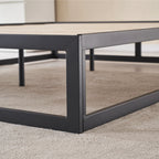 HARUKI – Cama com estrutura metálica e ripas de madeira natural, arrumação 31,8 cm  – Preto ou Branco