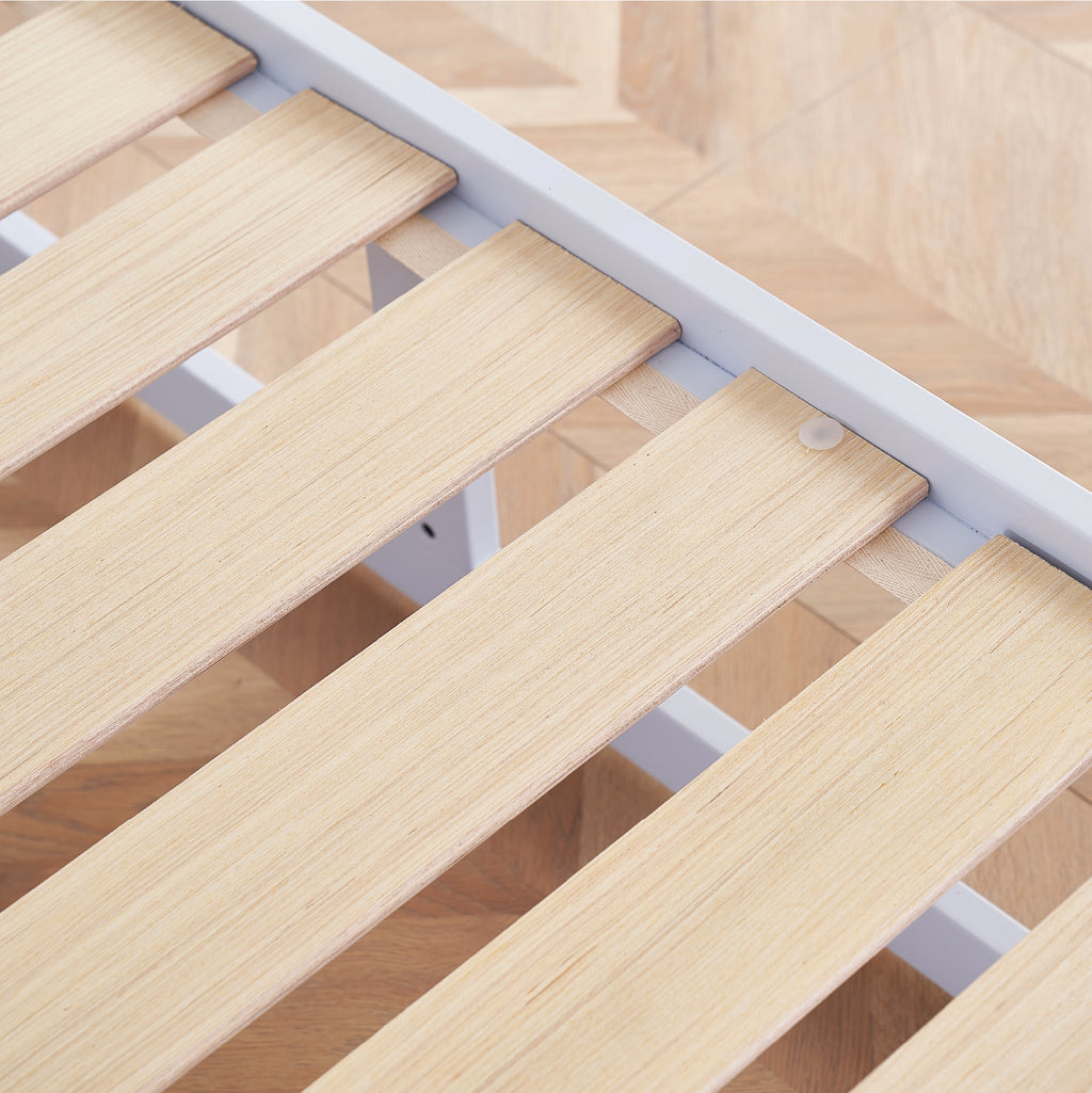 HARUKI – Cama com estrutura metálica e ripas de madeira natural, arrumação 31,8 cm  – Preto ou Branco