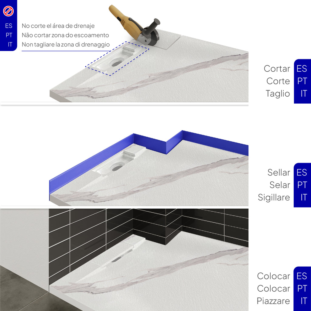 POLAR - Base de Duche Carrara Antiderrapante, Resistente, Duradouro e Fácil de Limpar - Inc. sifão