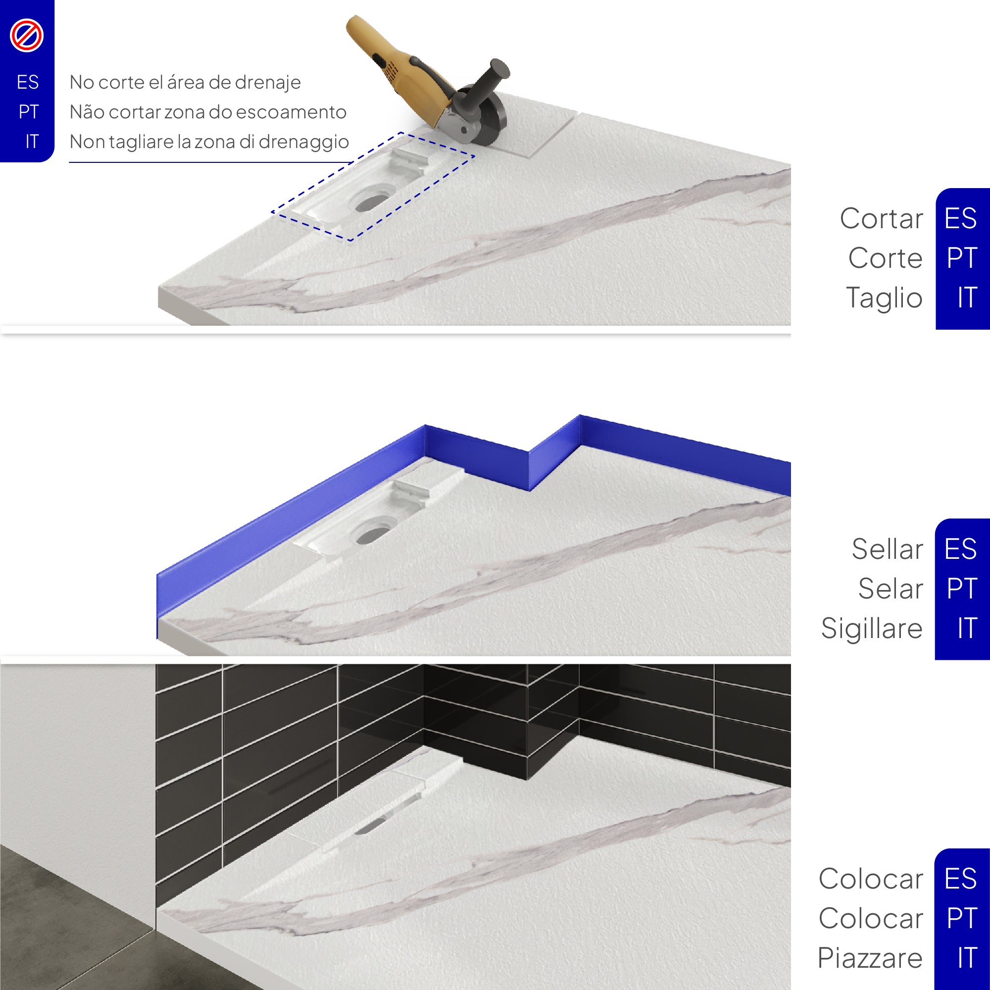 POLAR - Base de Duche Carrara Antiderrapante, Resistente, Duradouro e Fácil de Limpar - Inc. sifão