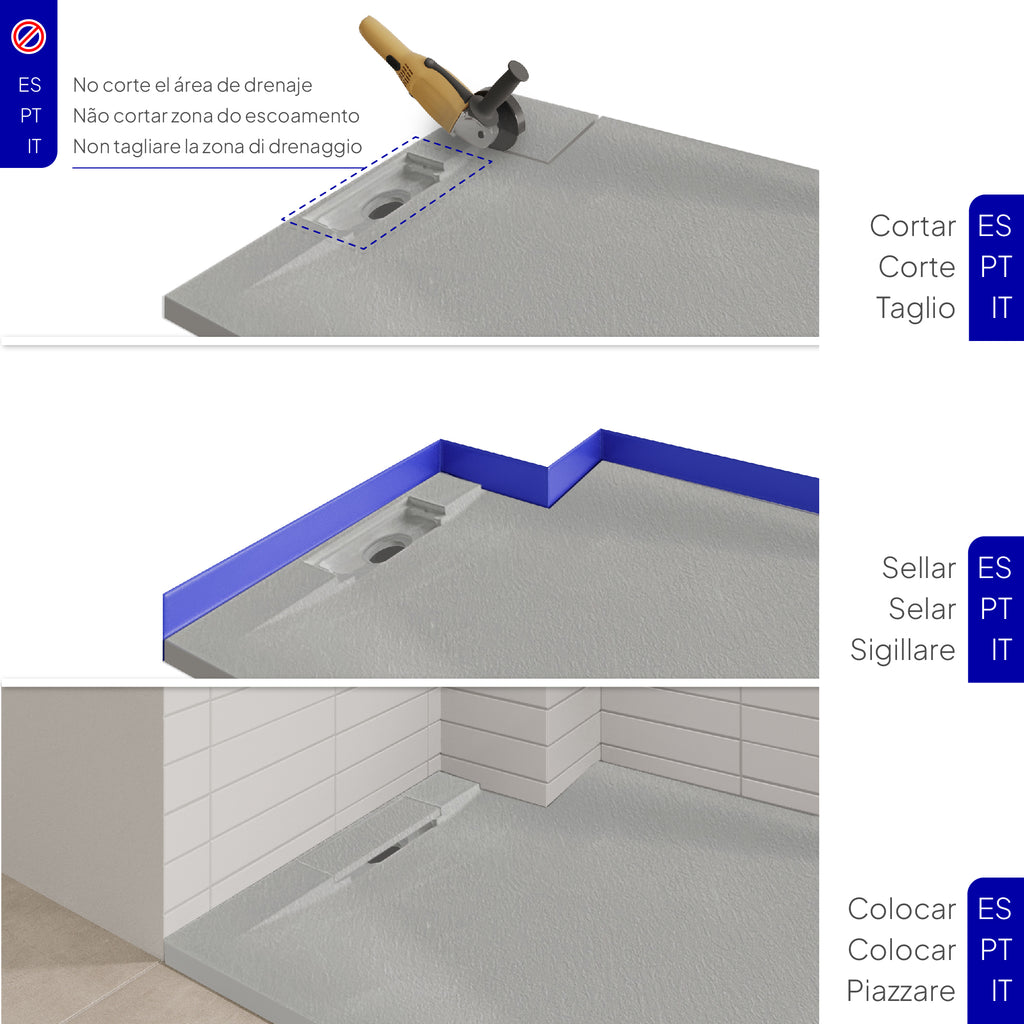 POLAR - Base de duche cinzenta antiderrapante, resistente, duradouro e fácil de limpar - Inc. sifão