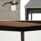 RUTH - Mesa de refeição 140x80cm para interior e exterior, tampo em cerâmica sinterizada efeito pedra e estrutura em alumínio preto