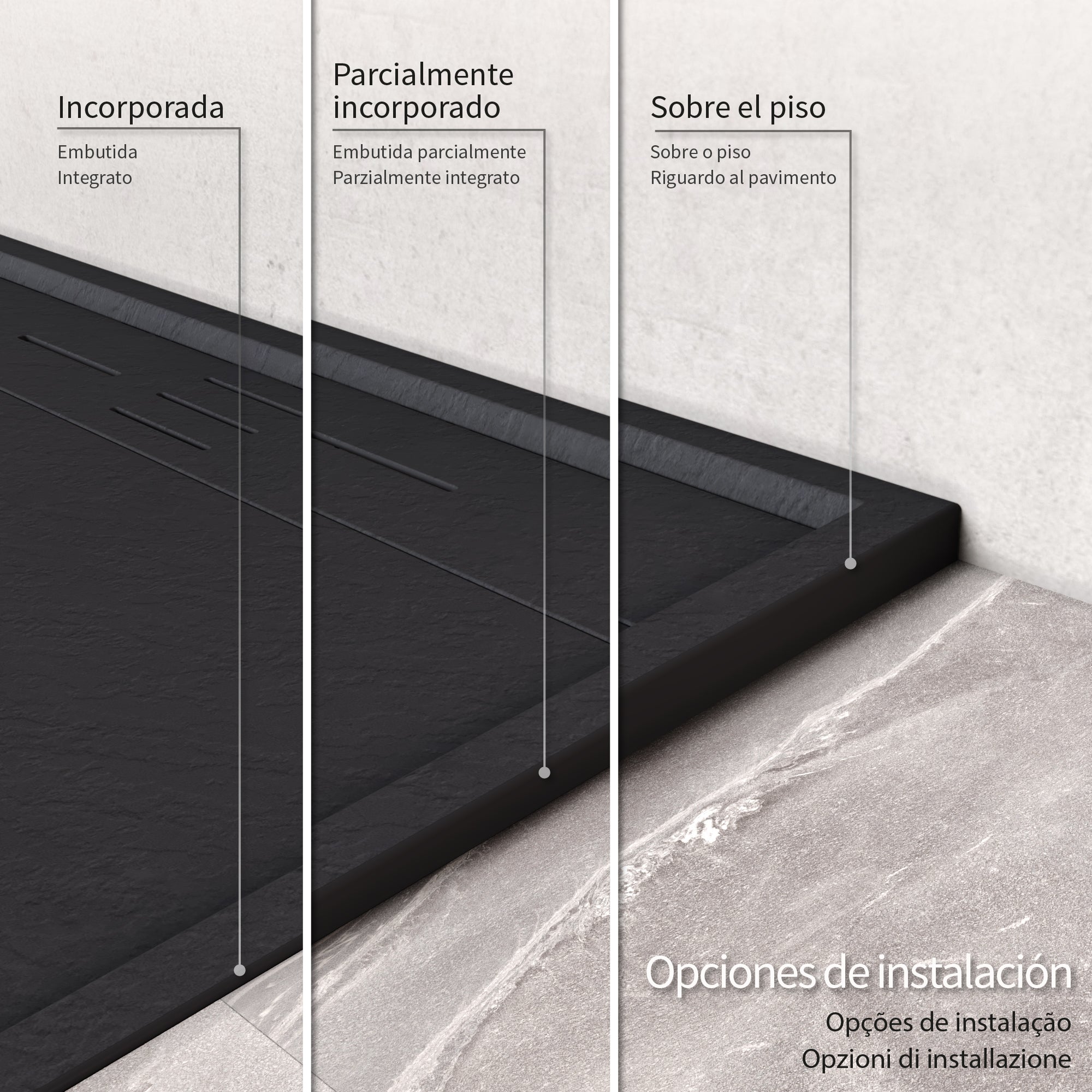HIEMAL - Base de duche preta antiderrapante, resistente, duradouro e fácil de limpar - Inc. sifão