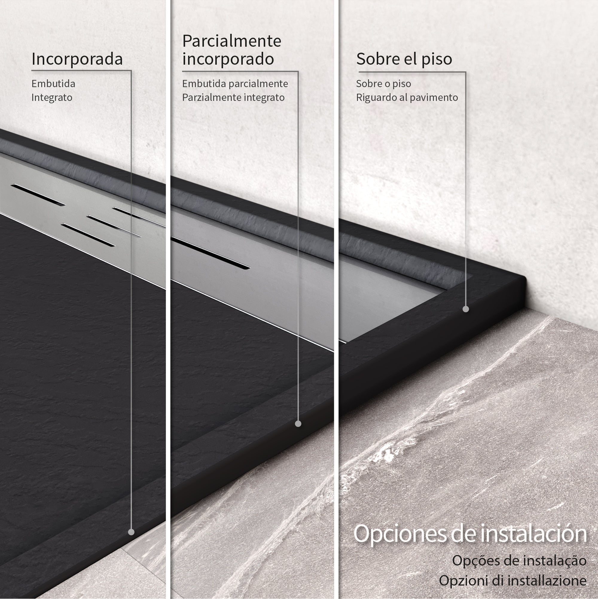 HIEMAL - Base de duche preta antiderrapante, resistente, duradouro - Inc. sifão e grelha de inox