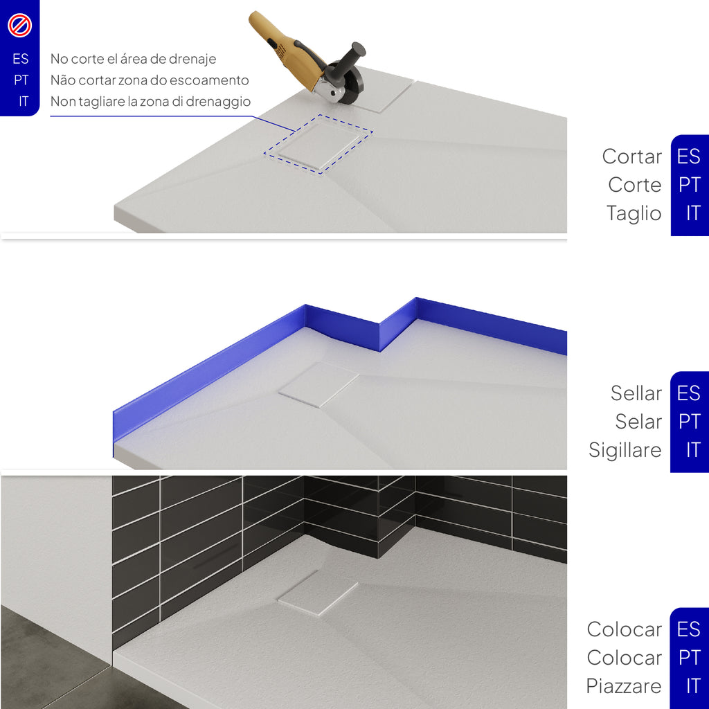 BOREAL - Base de Duche Branca Antiderrapante, Resistente, Duradouro e Fácil de Limpar - Inc. sifão