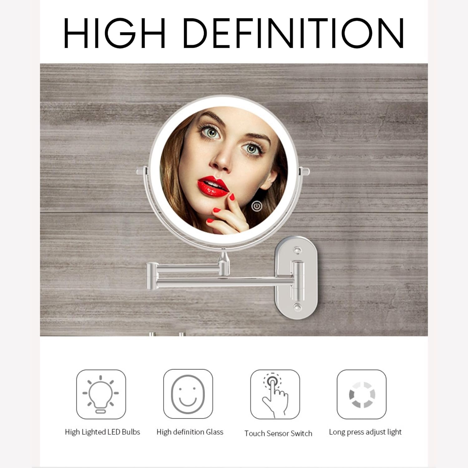 Espelho de Barbear /Maquilhagem Recarregável com LED, Aumento 5X, Rotação 360º