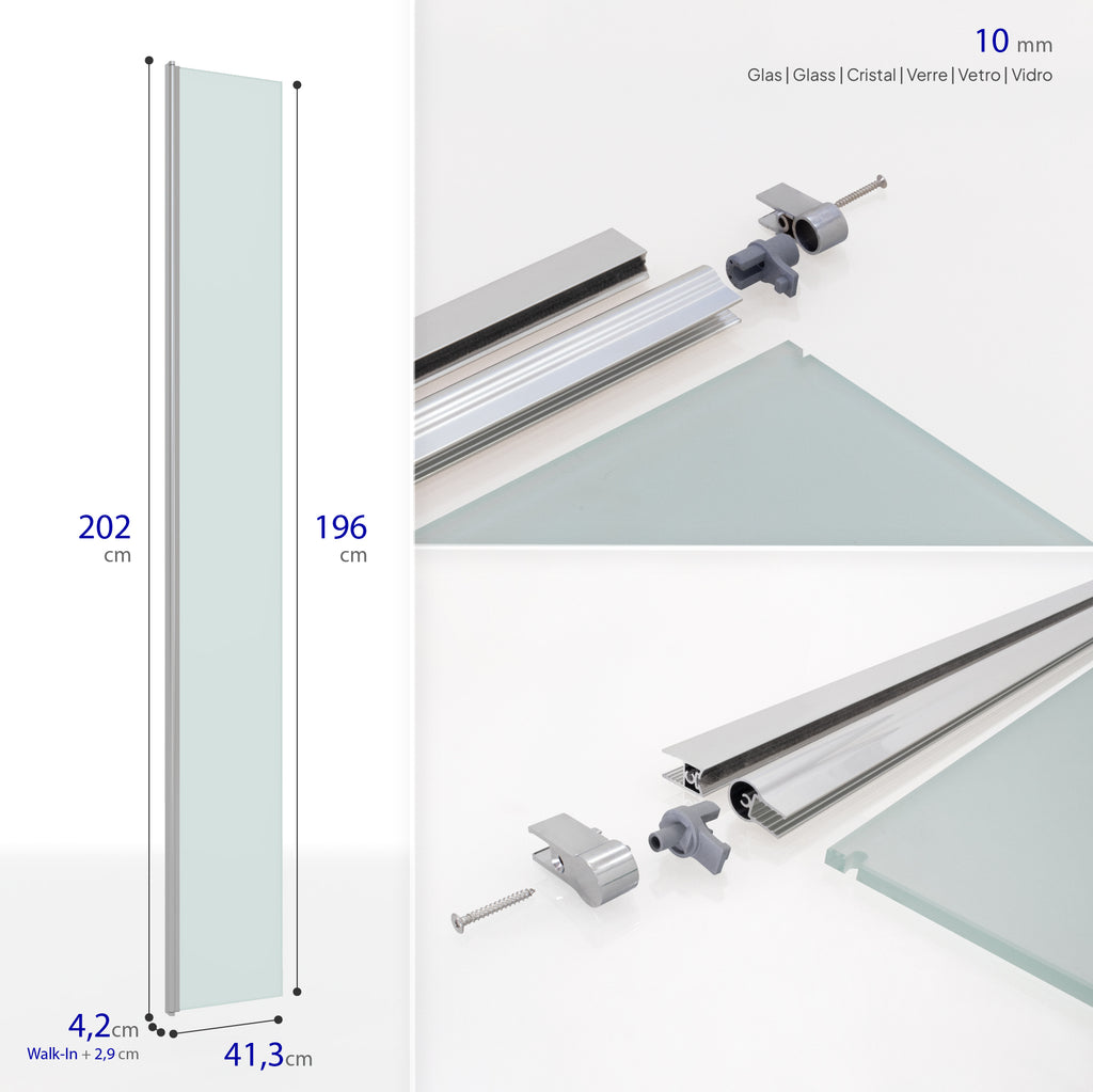 Extensão Giratória 40 cm para Divisória de Duche Walk-In | Vidro Temperado 10 mm, Proteção Salpicos