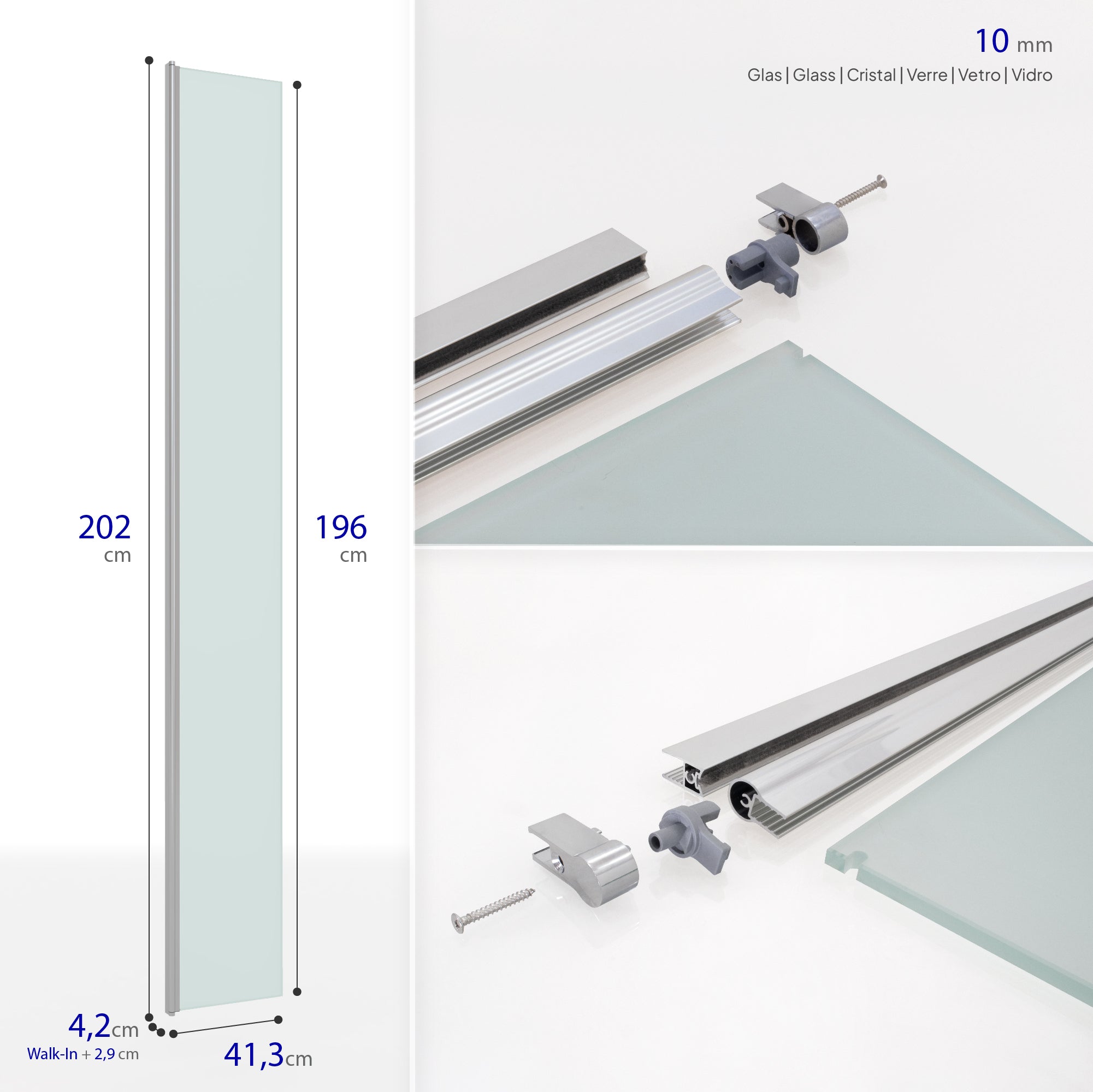 Extensão Giratória 40 cm para Divisória de Duche Walk-In | Vidro Temperado 10 mm, Proteção Salpicos
