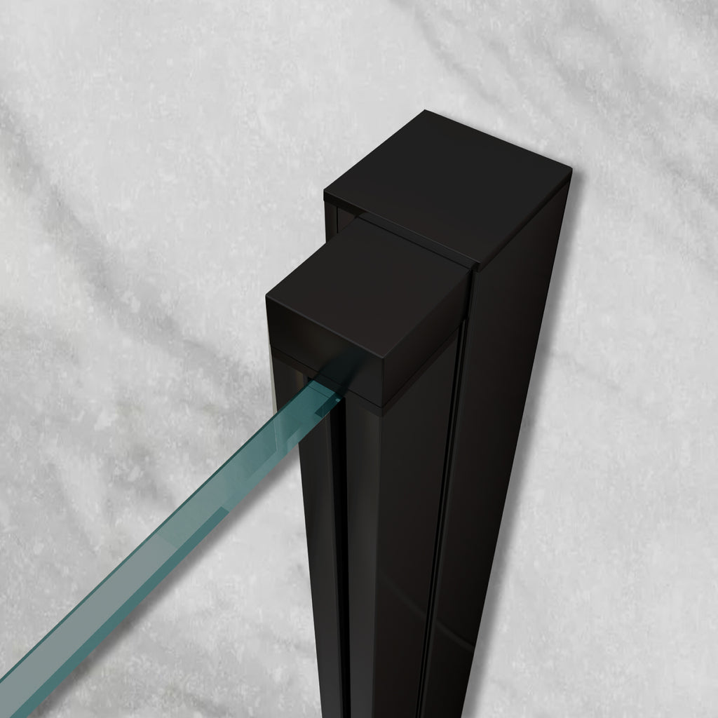 LARA - Frontal de duche em vidro temperado de 6 mm, portas batentes e perfis pretos