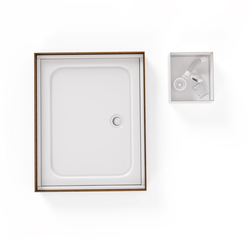 SHIMMER - Base de Duche Branca Smooth Acrílica, Textura Lisa, Extraplana 5cm, Sifão e Válvula Incluídos