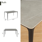 RUTH - Mesa de refeição 140x80cm para interior e exterior, tampo em cerâmica sinterizada efeito pedra e estrutura em alumínio preto