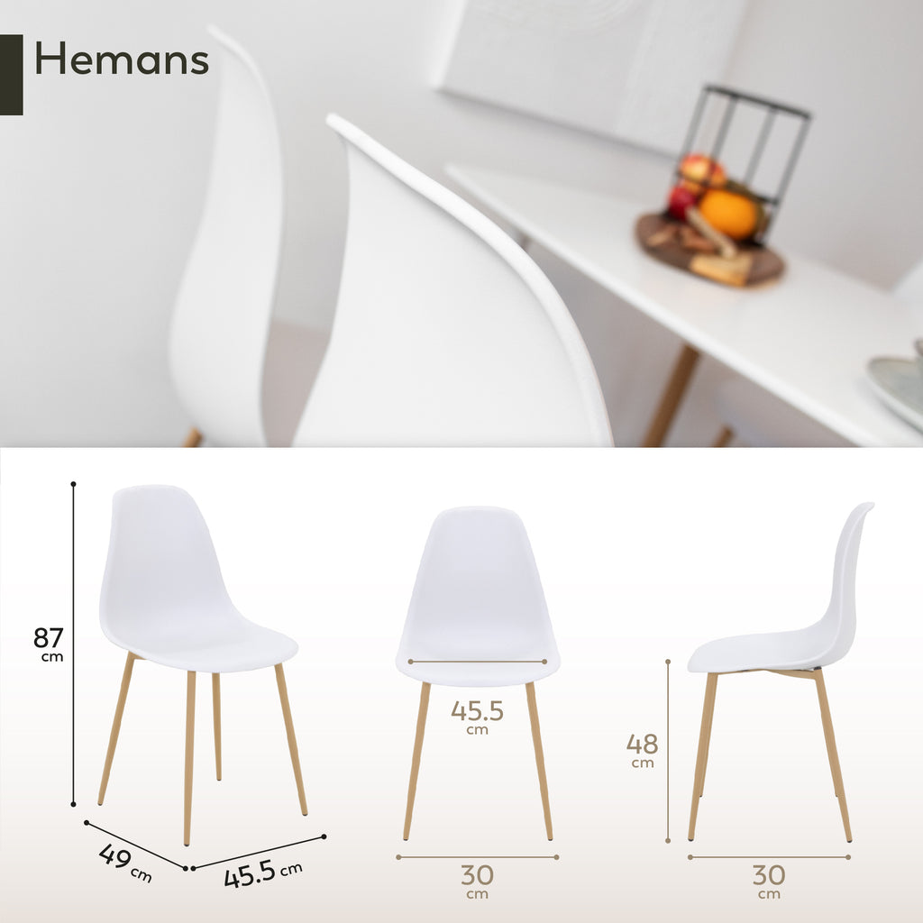 HEMANS - Conjunto de 4 cadeiras de jantar com encosto alto, pernas metálicas efeito madeira e pés antiderrapantes