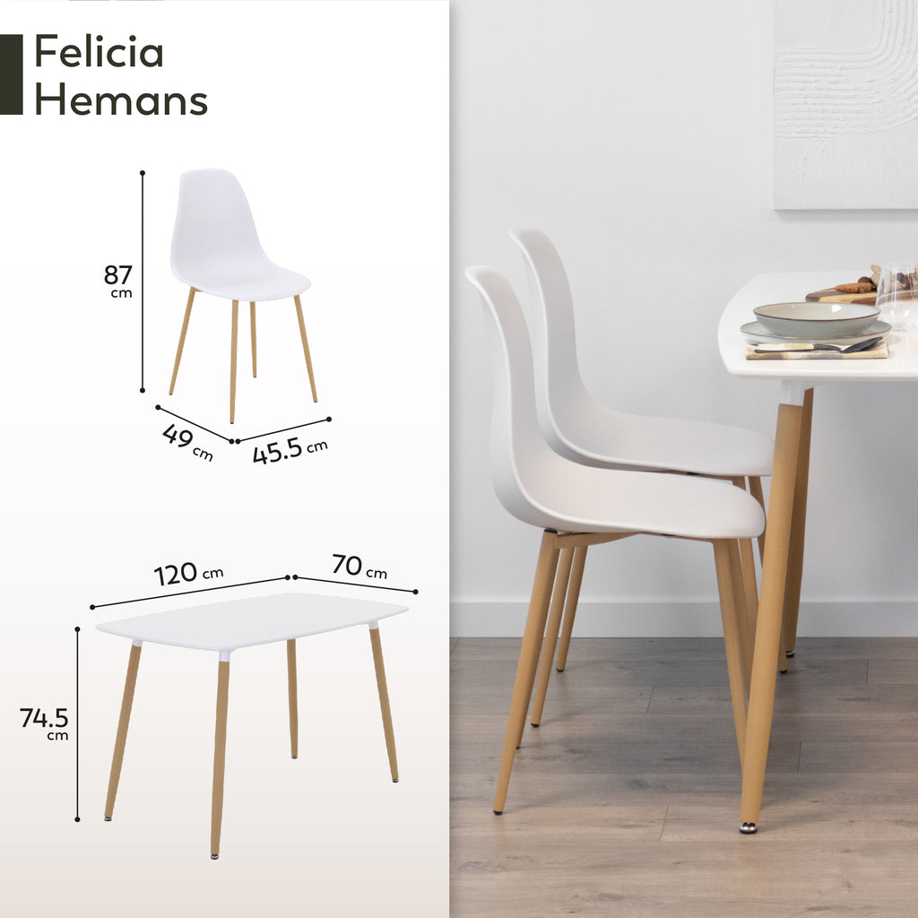 Conjunto de Mesa e Cadeiras Felicia Hemans, Estrutura Metálica Efeito Madeira
