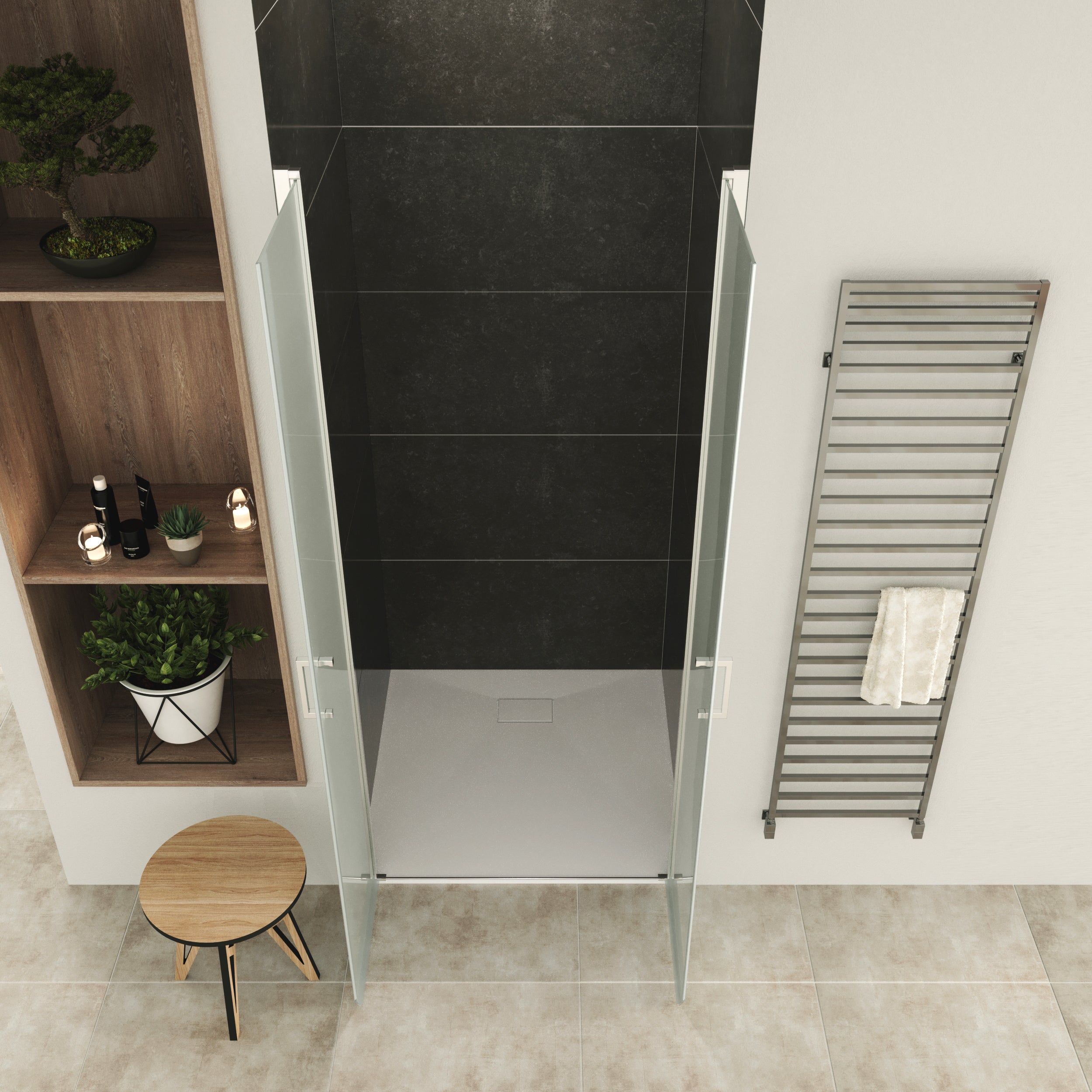 LARA - Frontal de duche em vidro temperado fosco de 6 mm e portas batentes