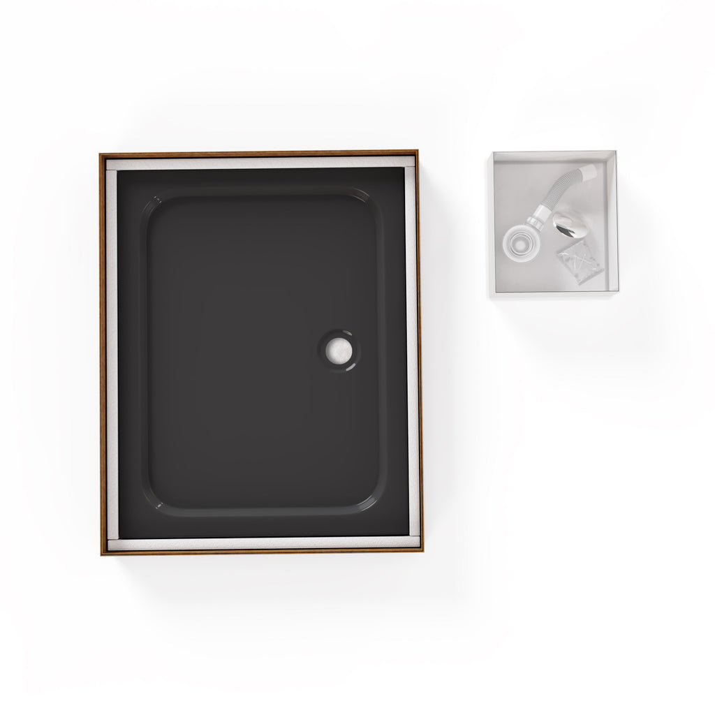 SHIMMER - Base de Duche Preta Smooth Acrílica, Textura Lisa, Extraplana 5cm, Sifão e Válvula Incluídos