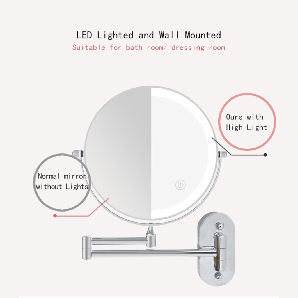 Espelho de Barbear /Maquilhagem Recarregável com LED, Aumento 5X, Rotação 360º