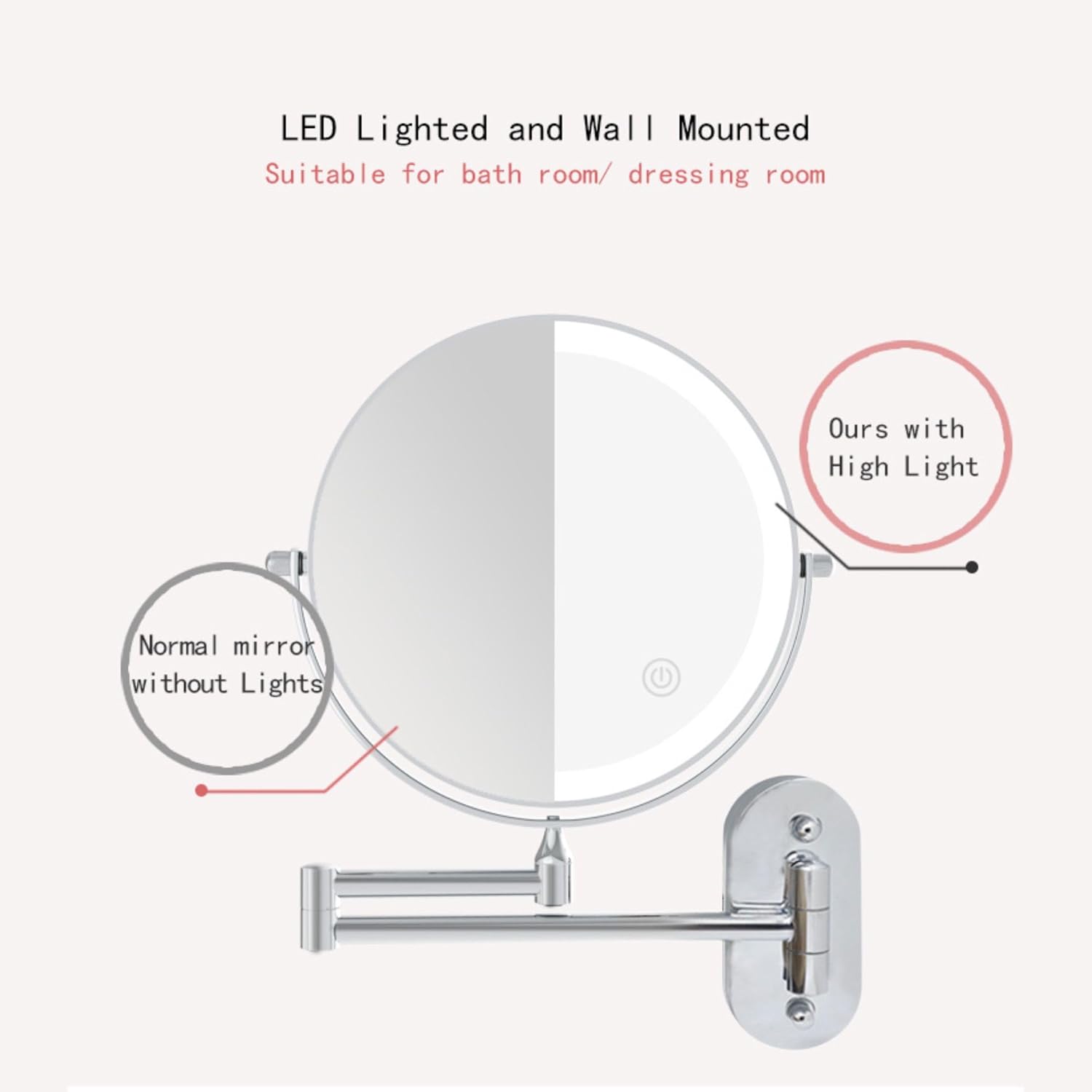 Espelho de Barbear /Maquilhagem Recarregável com LED, Aumento 5X, Rotação 360º