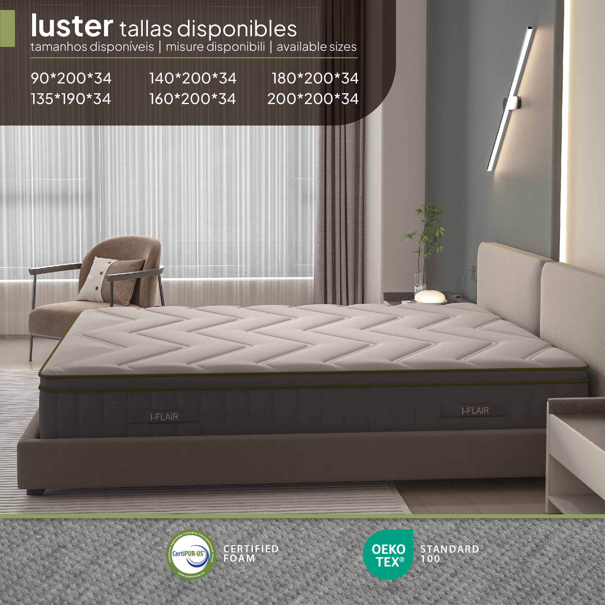 LUSTER - Colchão híbrido com molas ensacadas e espuma de alta densidade