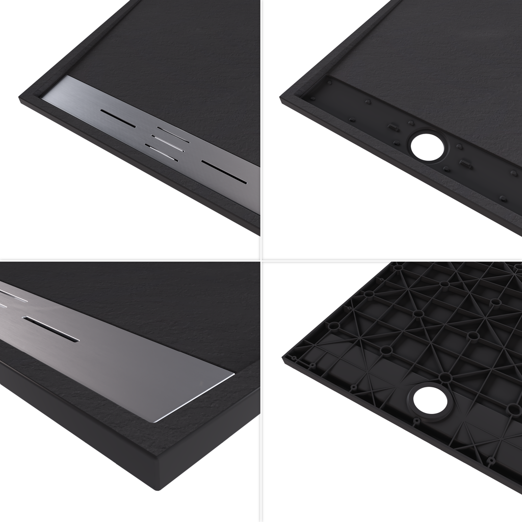 HIEMAL - Base de duche preta antiderrapante, resistente, duradouro - Inc. sifão e grelha de inox