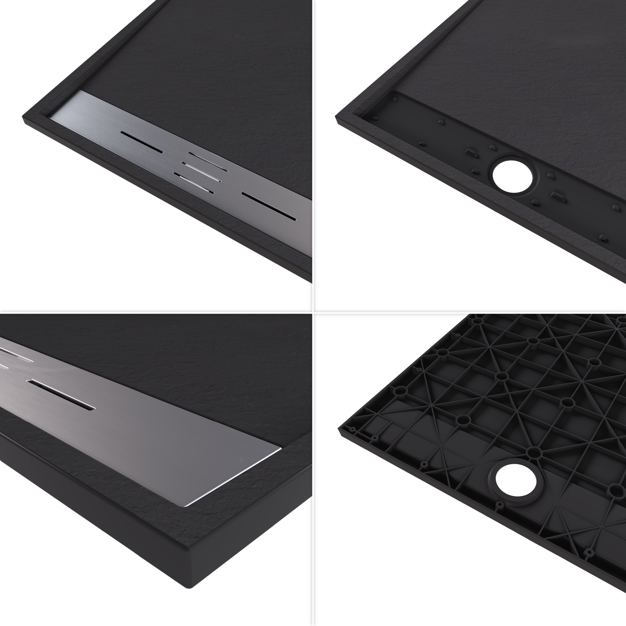 HIEMAL - Base de duche preta antiderrapante, resistente, duradouro - Inc. sifão e grelha de inox