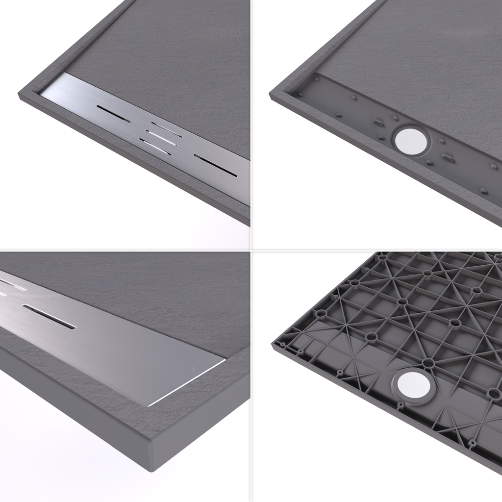 HIEMAL - Base de Duche Cinzenta Antiderrapante, Resistente, Duradouro - Inc. Sifão e Grelha de Inox