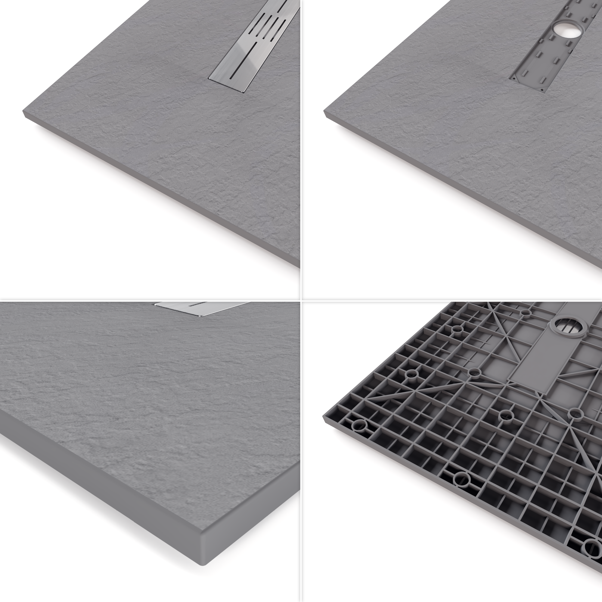 LUMIA - Base de Duche Cinzenta Antiderrapante, Resistente, Duradouro - Inc. Sifão e Grelha de Inox