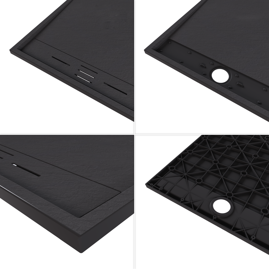 HIEMAL - Base de duche preta antiderrapante, resistente, duradouro e fácil de limpar - Inc. sifão