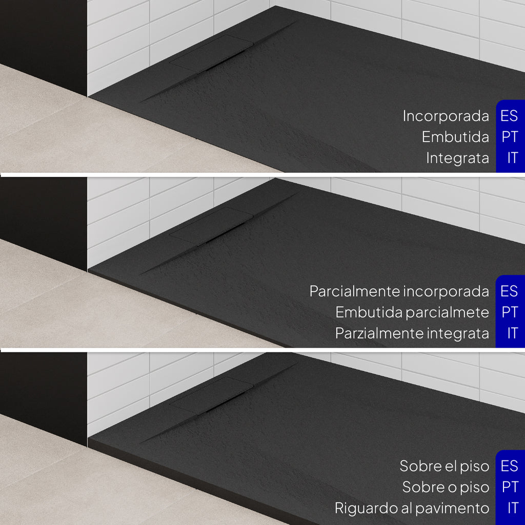 POLAR - Base de Duche Preta Antiderrapante, Resistente, Duradouro e Fácil de Limpar - Inc. sifão