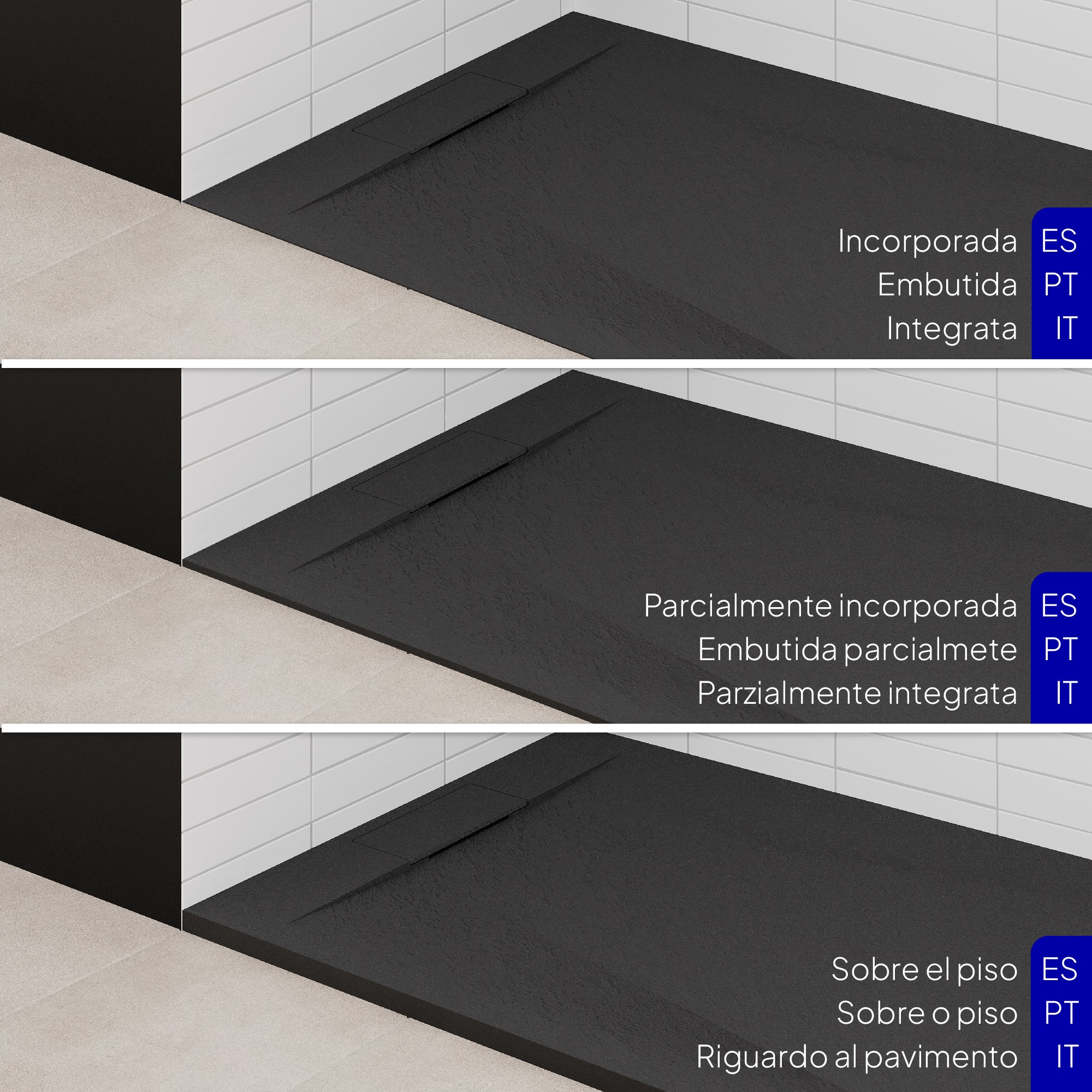 POLAR - Base de Duche Preta Antiderrapante, Resistente, Duradouro e Fácil de Limpar - Inc. sifão