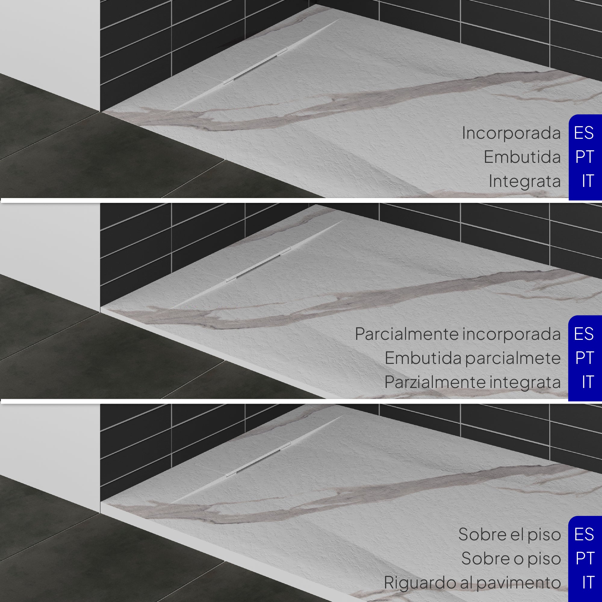 POLAR - Base de Duche Carrara Antiderrapante, Resistente, Duradouro e Fácil de Limpar - Inc. sifão