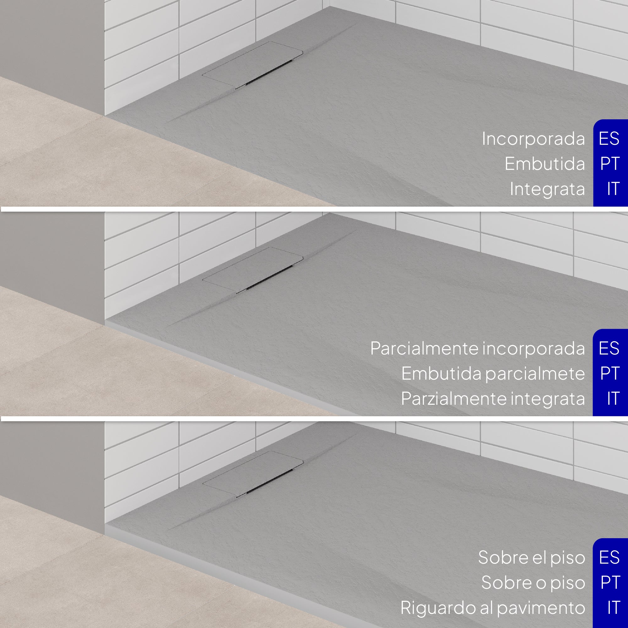 POLAR - Base de duche cinzenta antiderrapante, resistente, duradouro e fácil de limpar - Inc. sifão