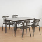 RUTH - Mesa de refeição 140x80cm para interior e exterior, tampo em cerâmica sinterizada efeito pedra e estrutura em alumínio preto