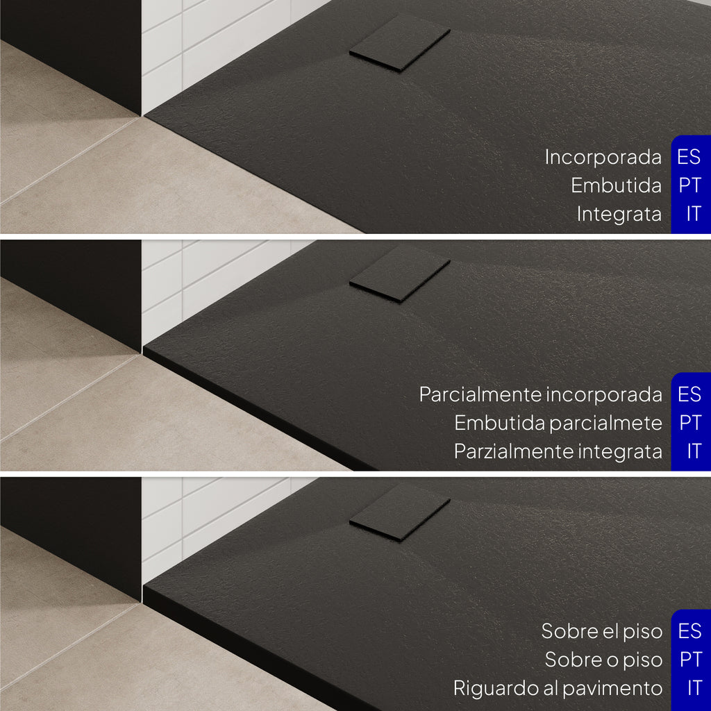 BOREAL - Base de Duche Preta Antiderrapante, Resistente, Duradouro e Fácil de Limpar - Inc. sifão