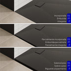 BOREAL - Base de Duche Preta Antiderrapante, Resistente, Duradouro e Fácil de Limpar - Inc. sifão