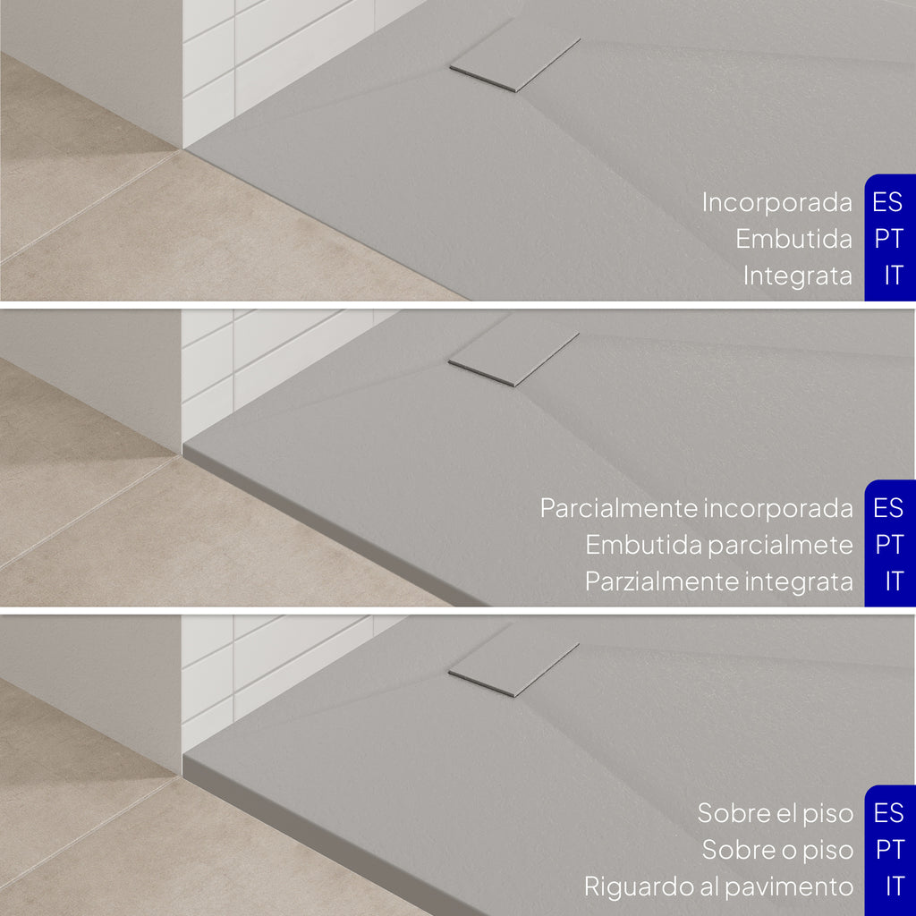 BOREAL - Base de Duche Cinzenta Antiderrapante, Resistente, Duradouro e Fácil de Limpar - Inc. sifão