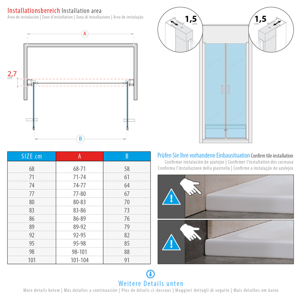 LARA - Frontal de duche em vidro temperado de 6 mm e portas batentes