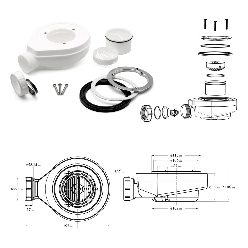 BOREAL - Base de duche preta antiderrapante, resistente, duradoura e fácil de limpar - Inc. sifão