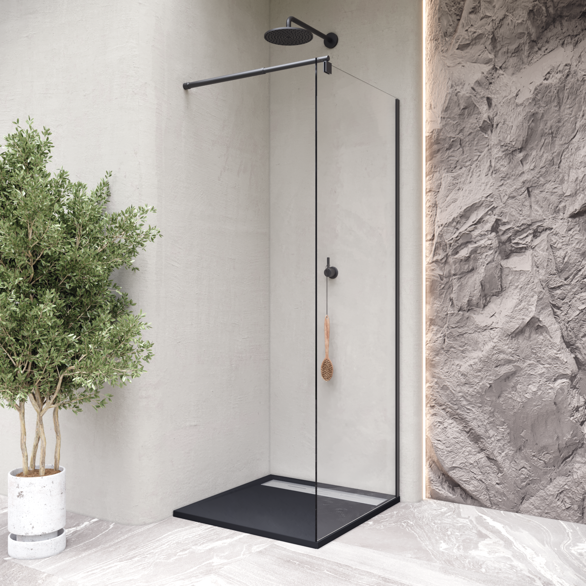 HIEMAL - Base de duche preta antiderrapante, resistente, duradouro - Inc. sifão e grelha de inox