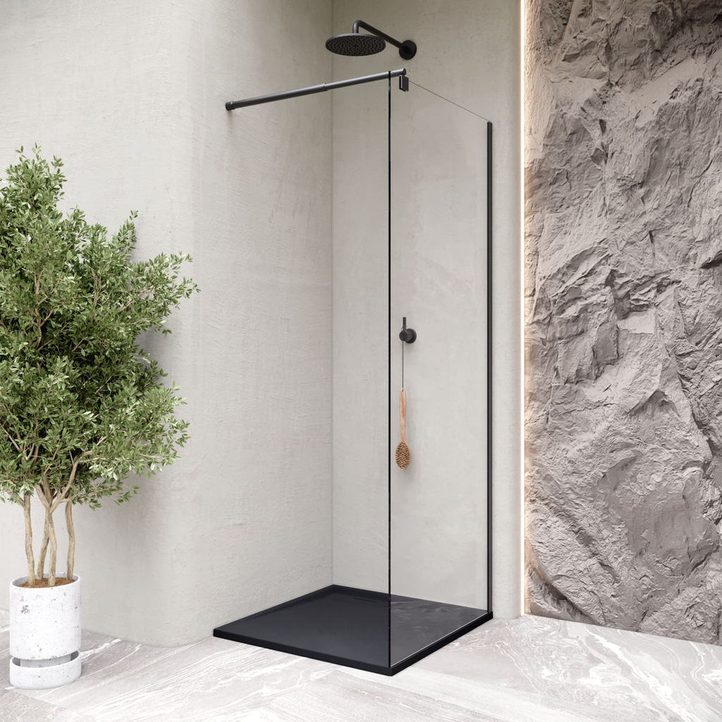 HIEMAL - Base de duche preta antiderrapante, resistente, duradouro e fácil de limpar - Inc. sifão