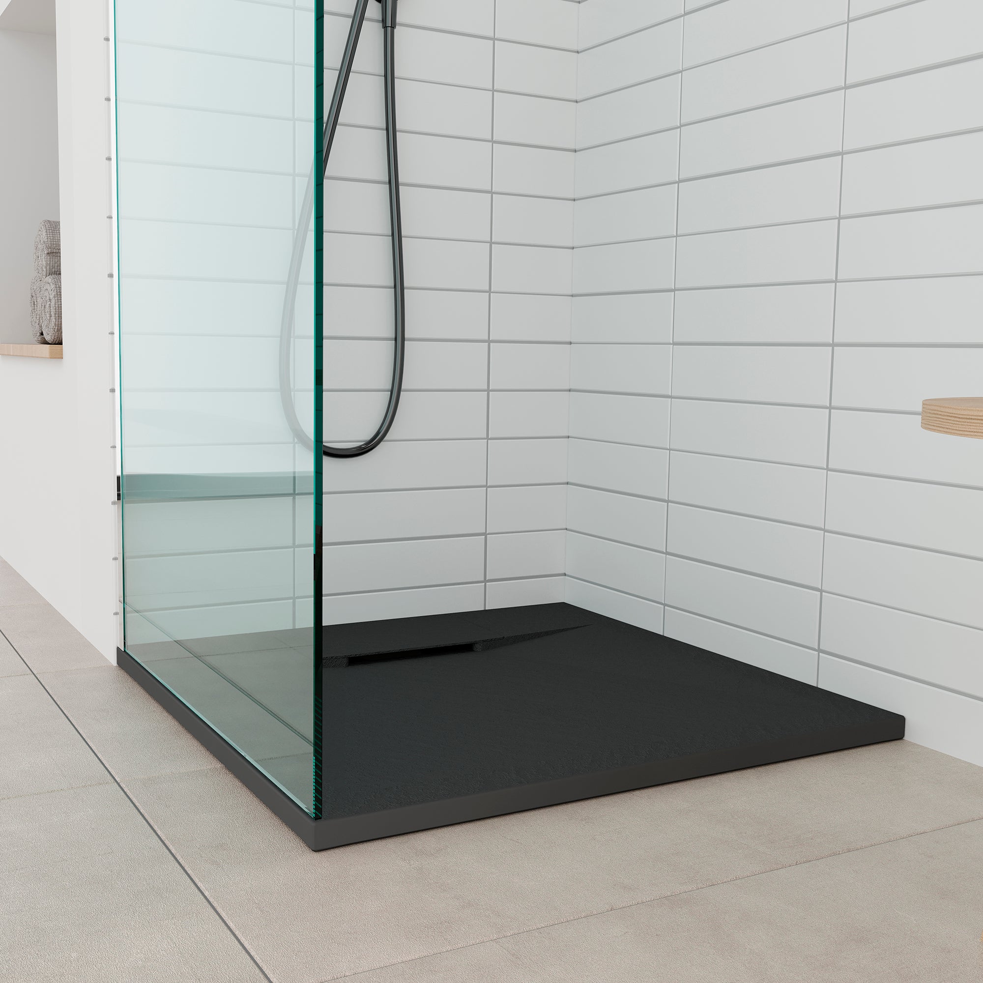 POLAR - Base de Duche Preta Antiderrapante, Resistente, Duradouro e Fácil de Limpar - Inc. sifão