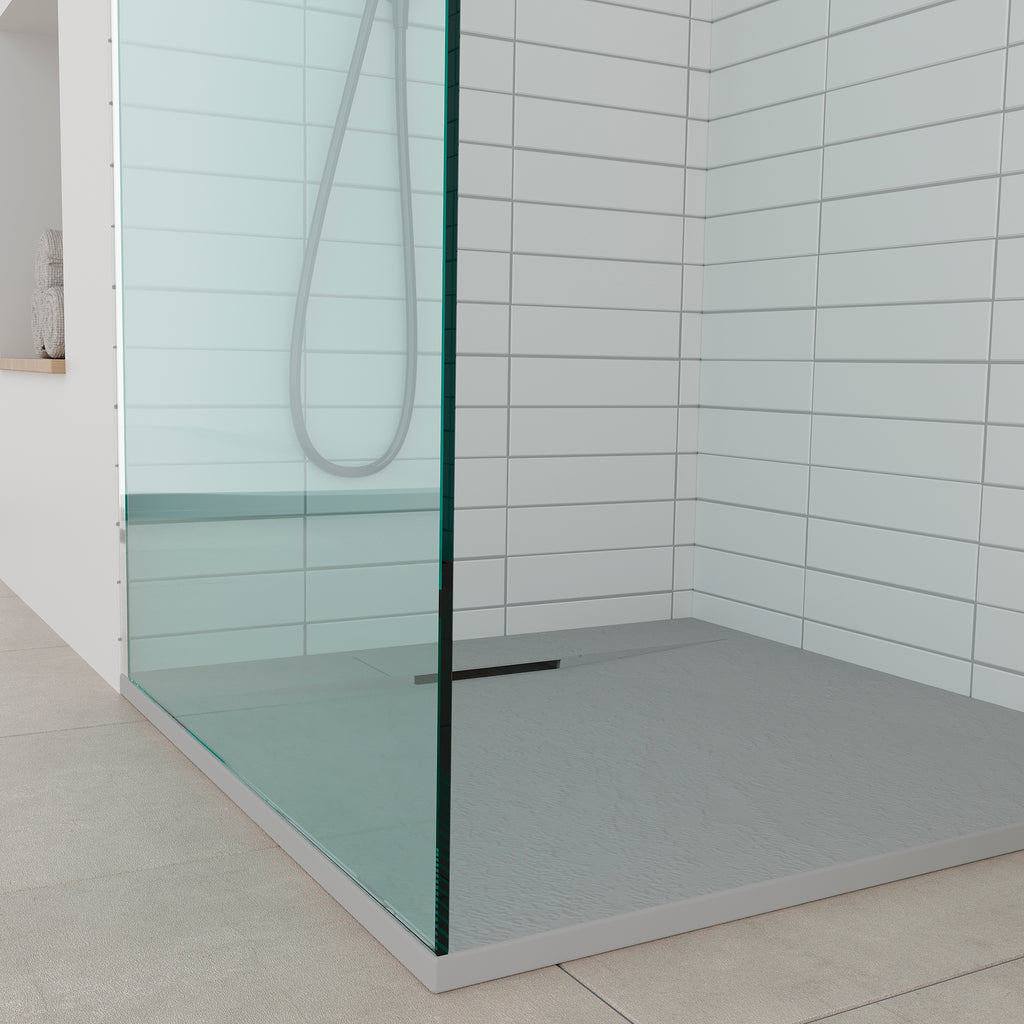 POLAR - Base de duche cinzenta antiderrapante, resistente, duradouro e fácil de limpar - Inc. sifão