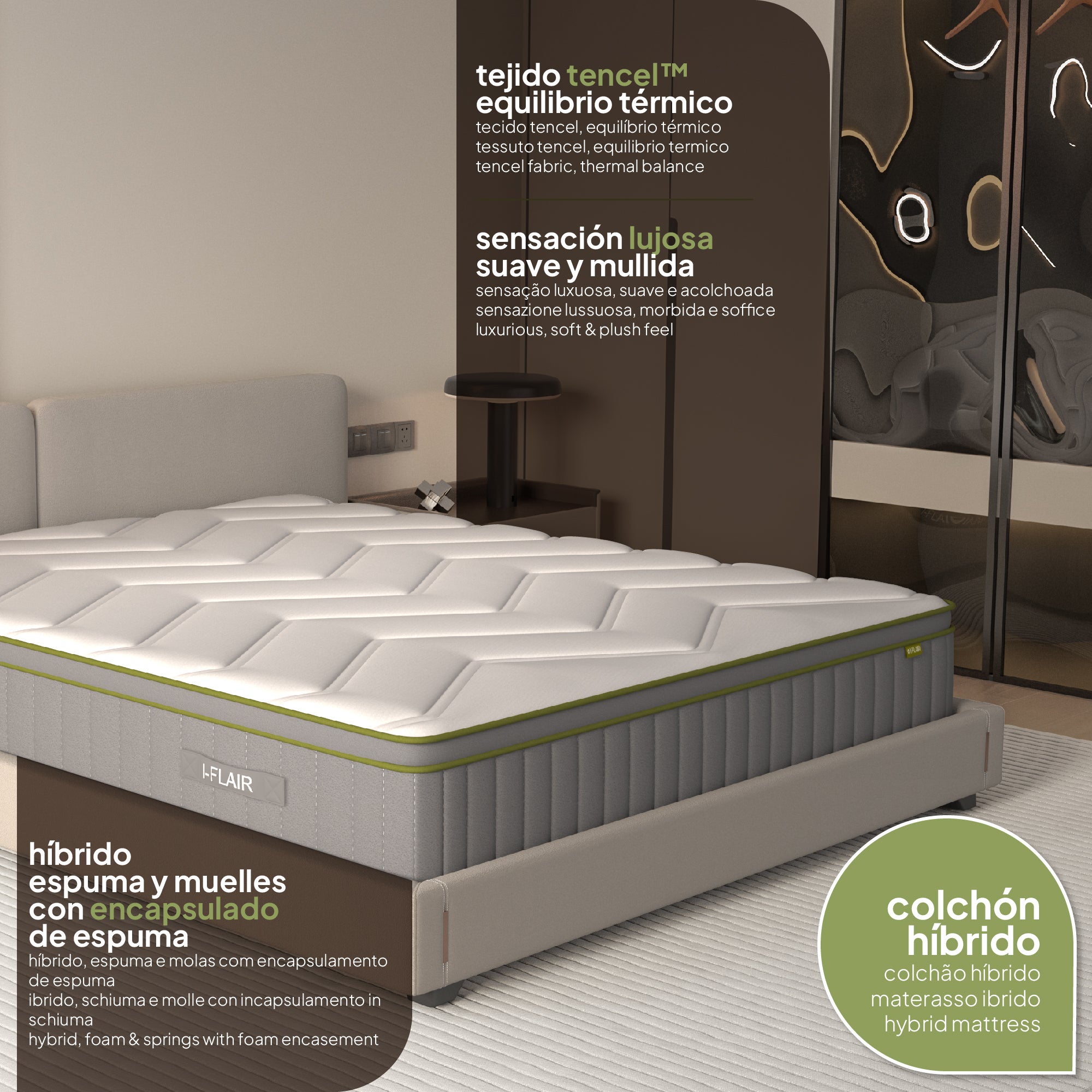 LUSTER - Colchão híbrido com molas ensacadas e espuma de alta densidade